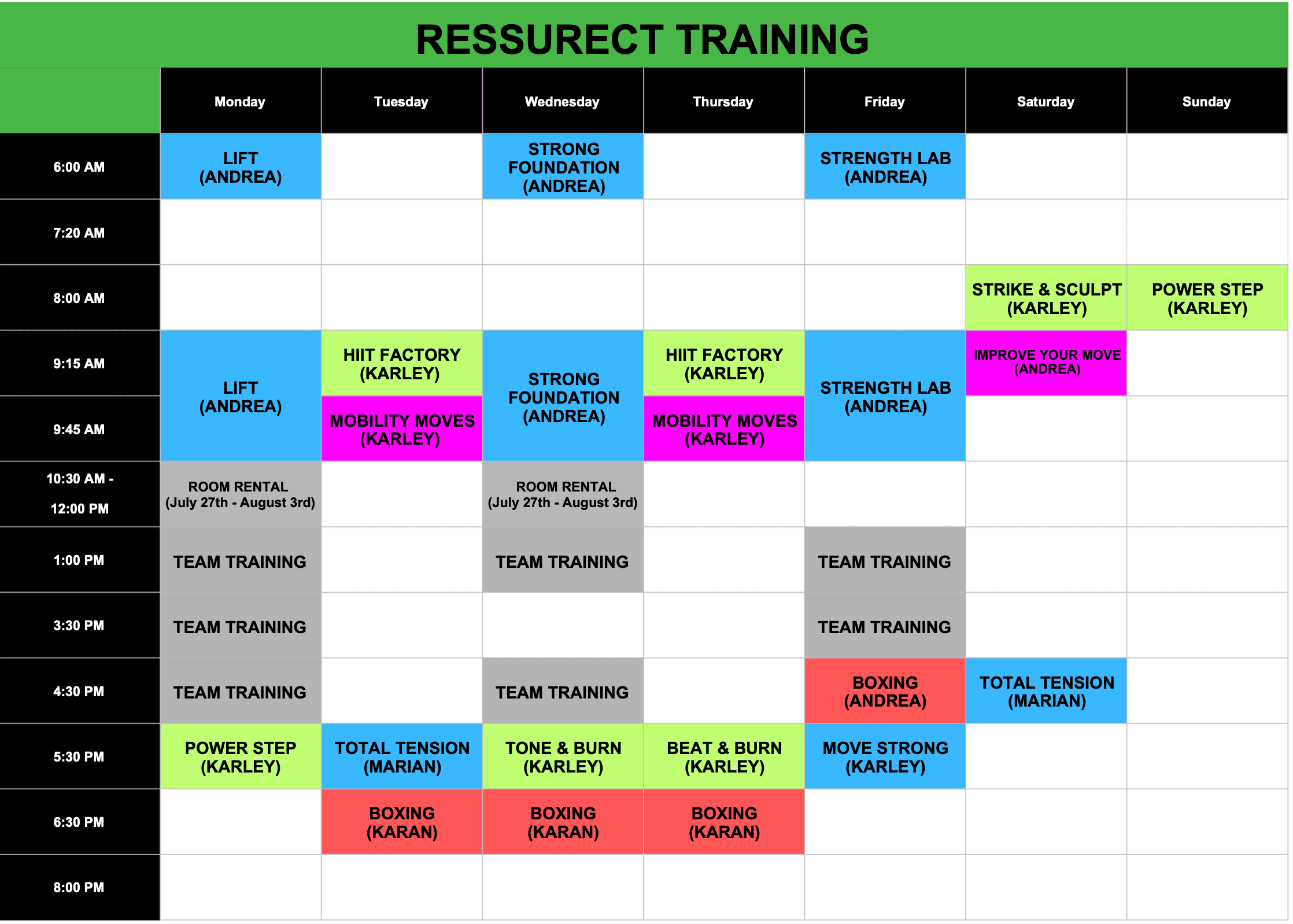 May 2022 Class Schedule